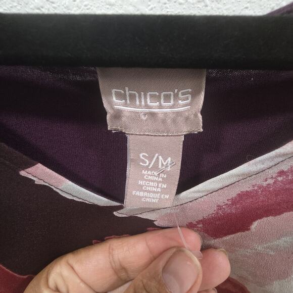 Chico’s S/M Sheer Floral Blouse Burgundy Pink Oversized Poncho Top Flowy - Picture 6 of 11